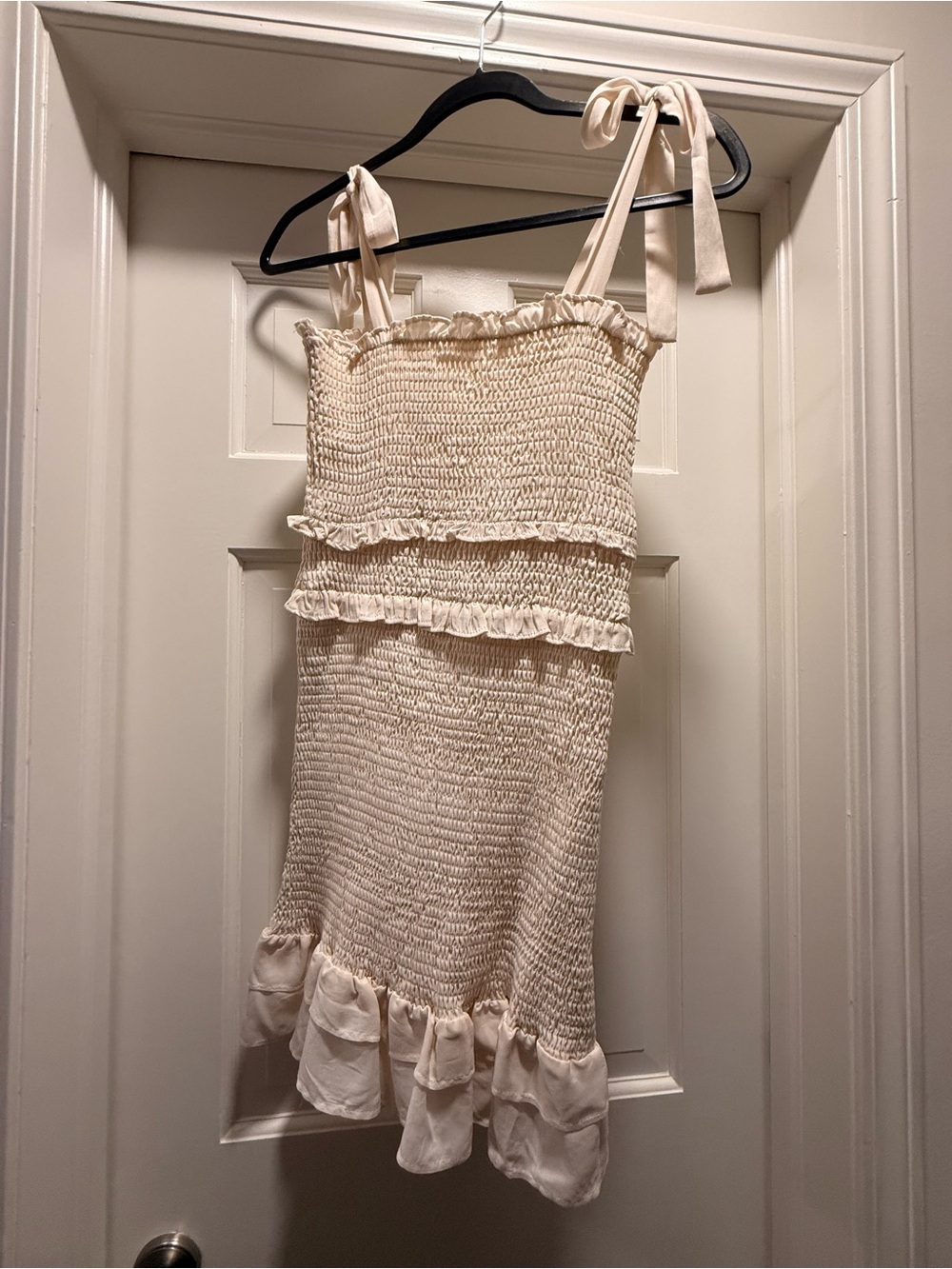 MARBLE Cream Smocked Ruffle Mini Dress